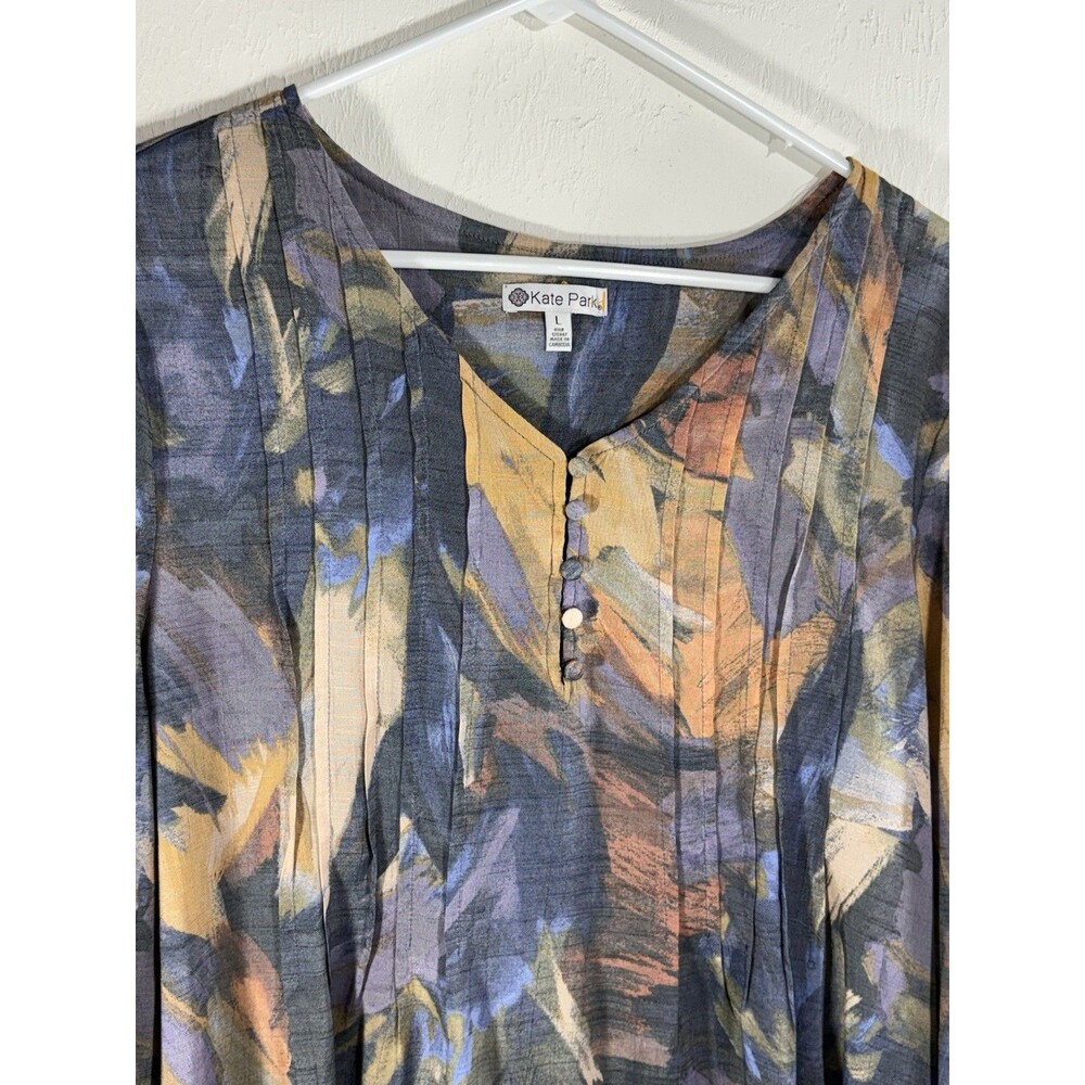 Kate Park Violet Orange Blue Abstract Print Woman’s Size Large Button Shirt